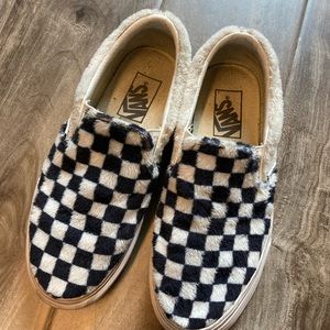 FAUX FUR VANS CHECKERBOARD SLIP-ONS